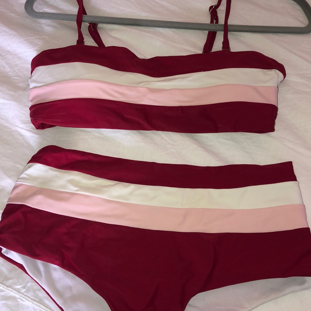 Bikini bandeau and high waisted bottoms one once
